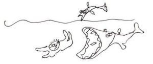 An illustration of fish and a swimmer by JEREMY STEIG